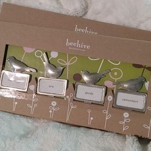 2 sets of pewter/stainless cheese markers